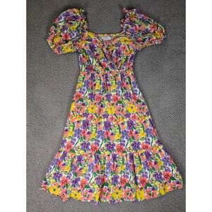 New York & Company Sundress Floral Puff Sleeve Womens Size M Bloomcore Summer